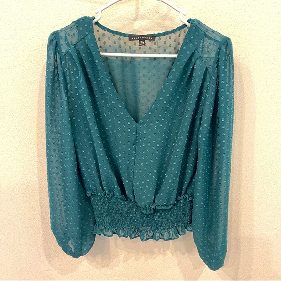 Turquoise Long-Sleeve Blouse, Size Medium - Picture 1 of 5